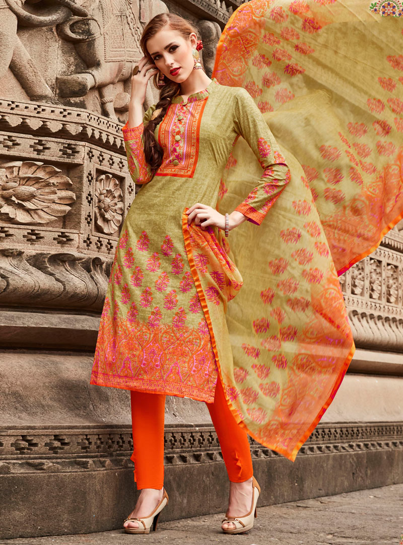 Light Green Cambric Cotton Pakistani Style Suit 138450