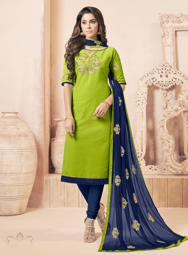 Green Cotton Churidar Suit 138569