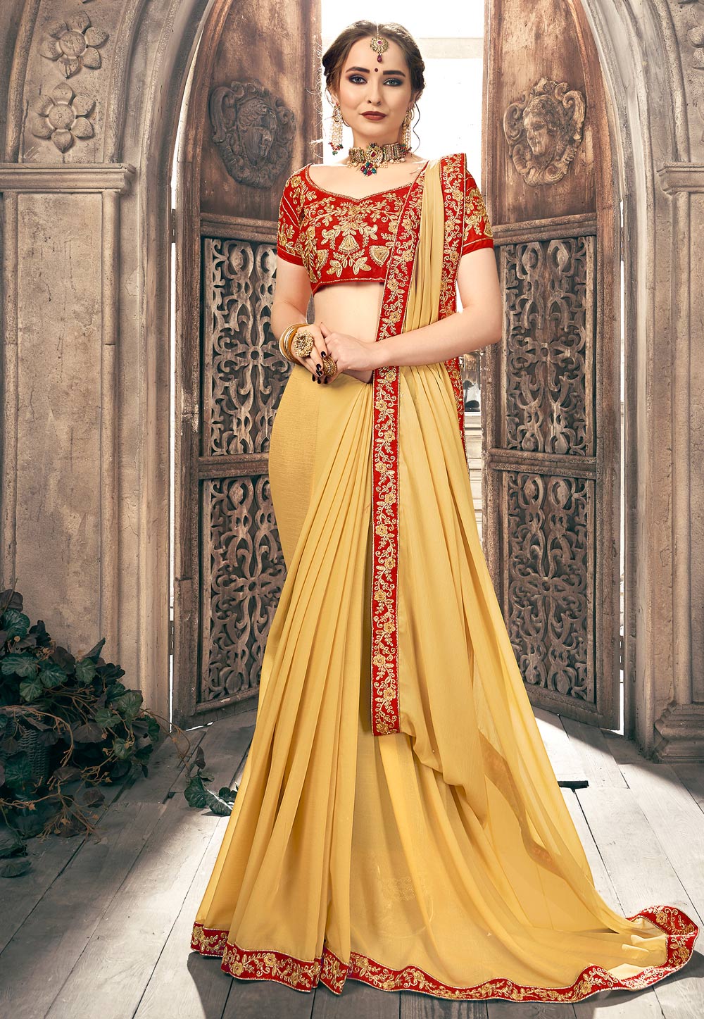 Yellow Georgette Saree With Blouse 183383