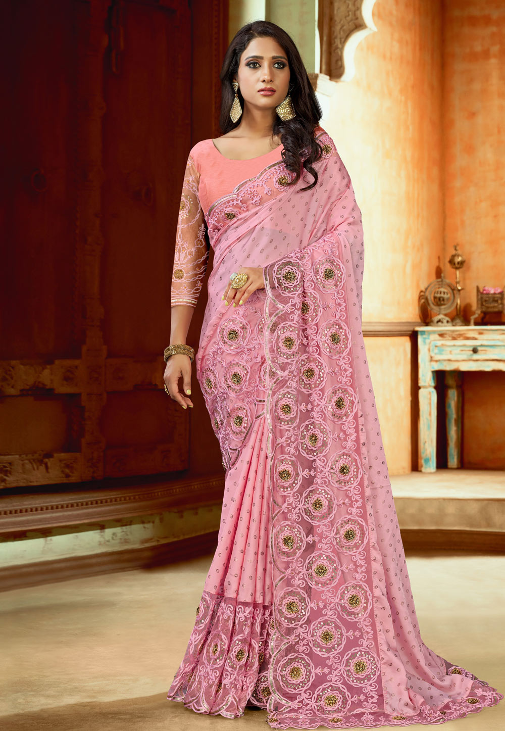 Pink Satin Festival Wear Saree 213364