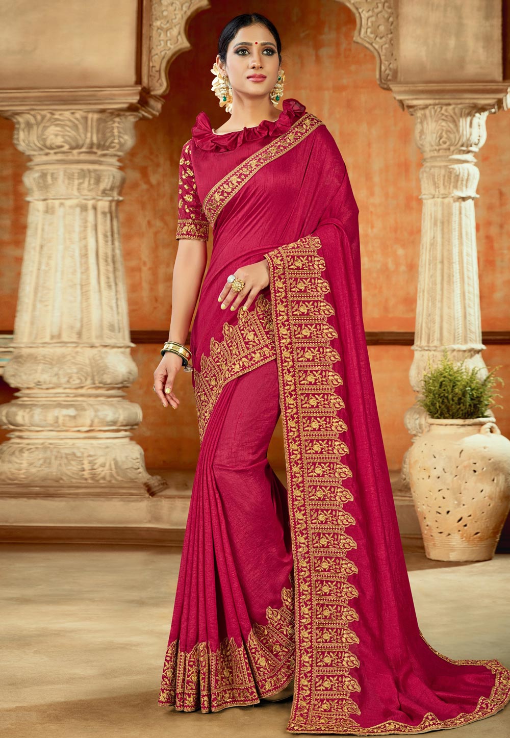 Magenta Silk Festival Wear Saree 213370