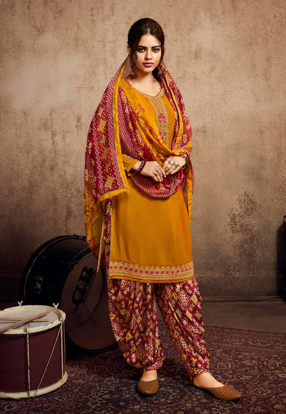 Orange Crepe Punjabi Suit 195551