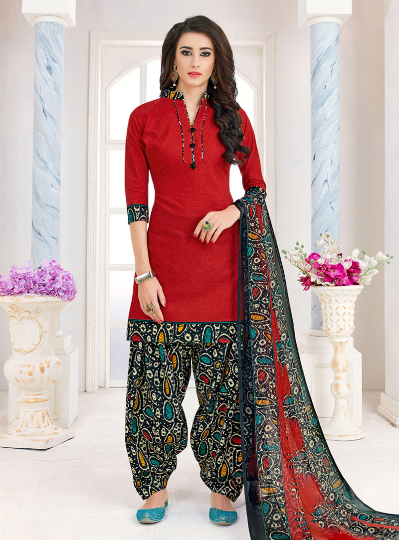 Red Cotton Punjabi Suit 143926