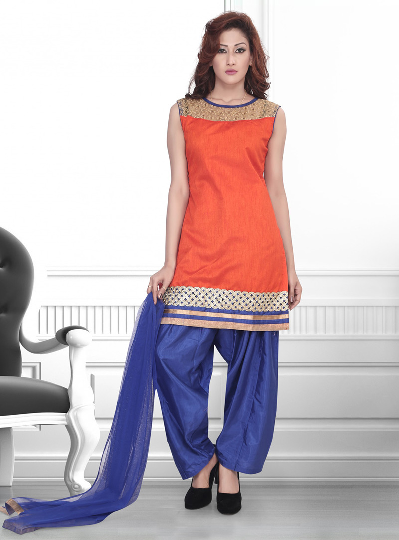 Orange Art Silk Readymade Punjabi Suit 76772