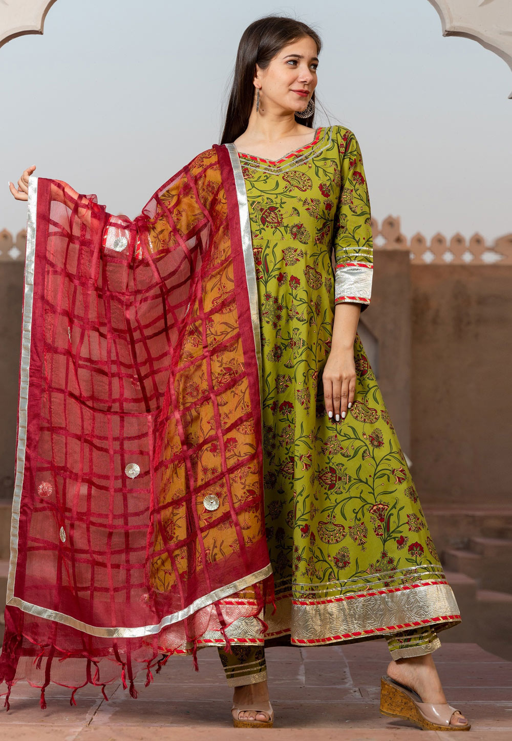 Green Cotton Readymade Kameez With Pant 237055