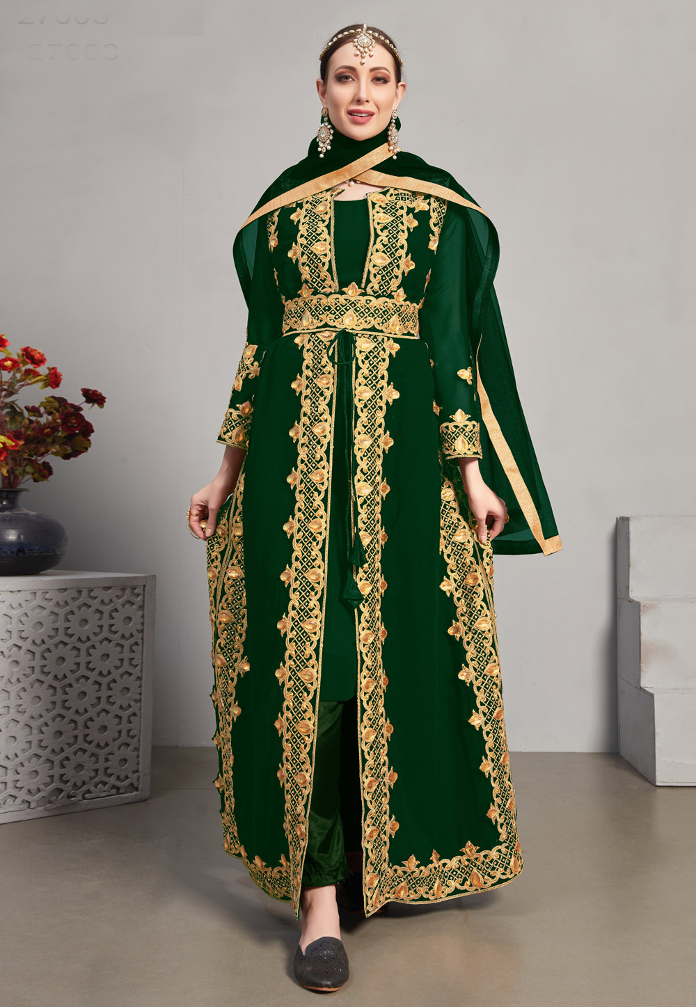 Green Faux Georgette Kameez With Pant 242356