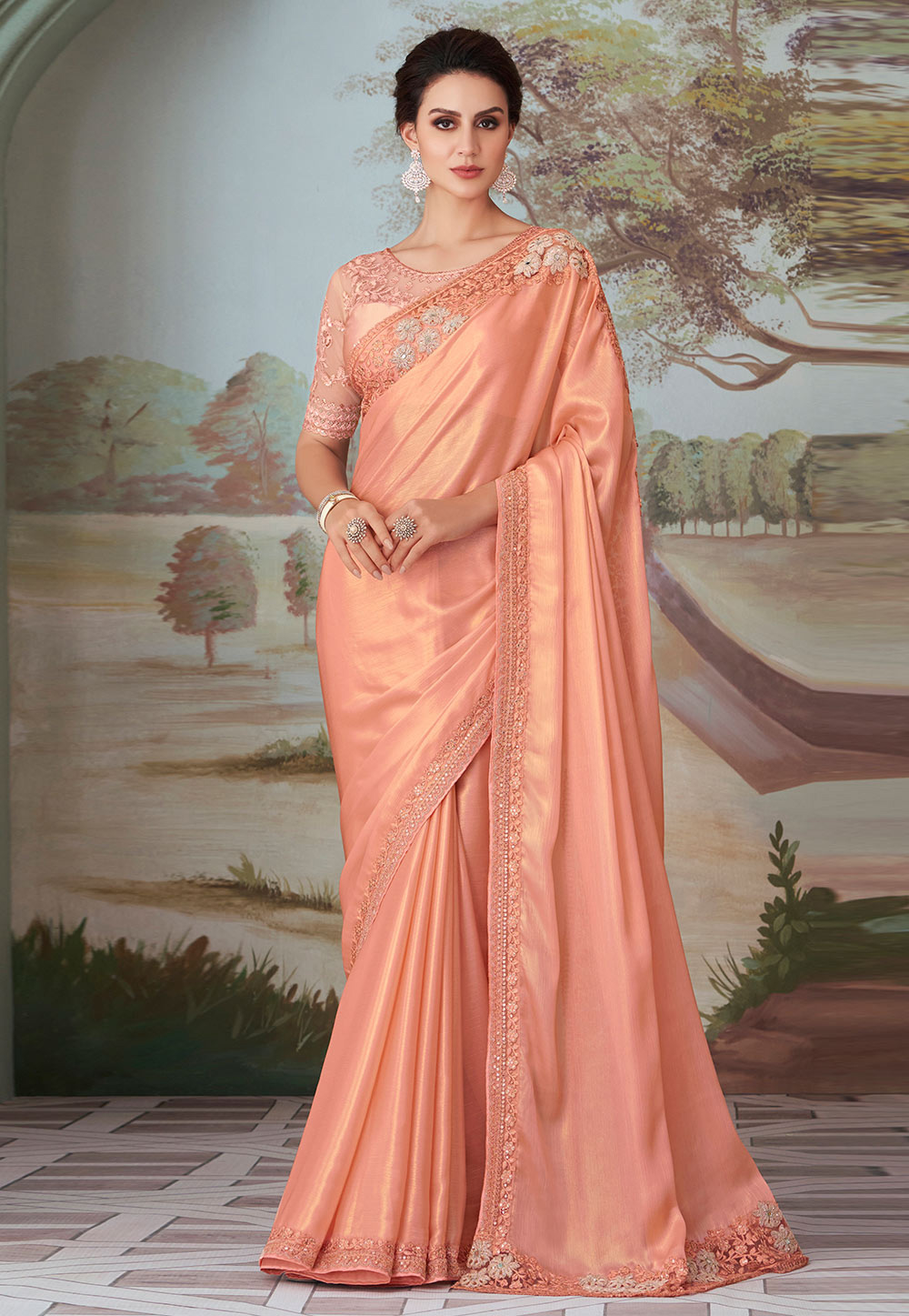 Peach Silk Saree With Blouse 255349