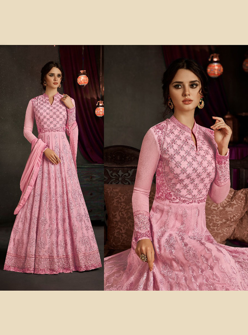 Pink Georgette Floor Length Anarkali Suit 127336