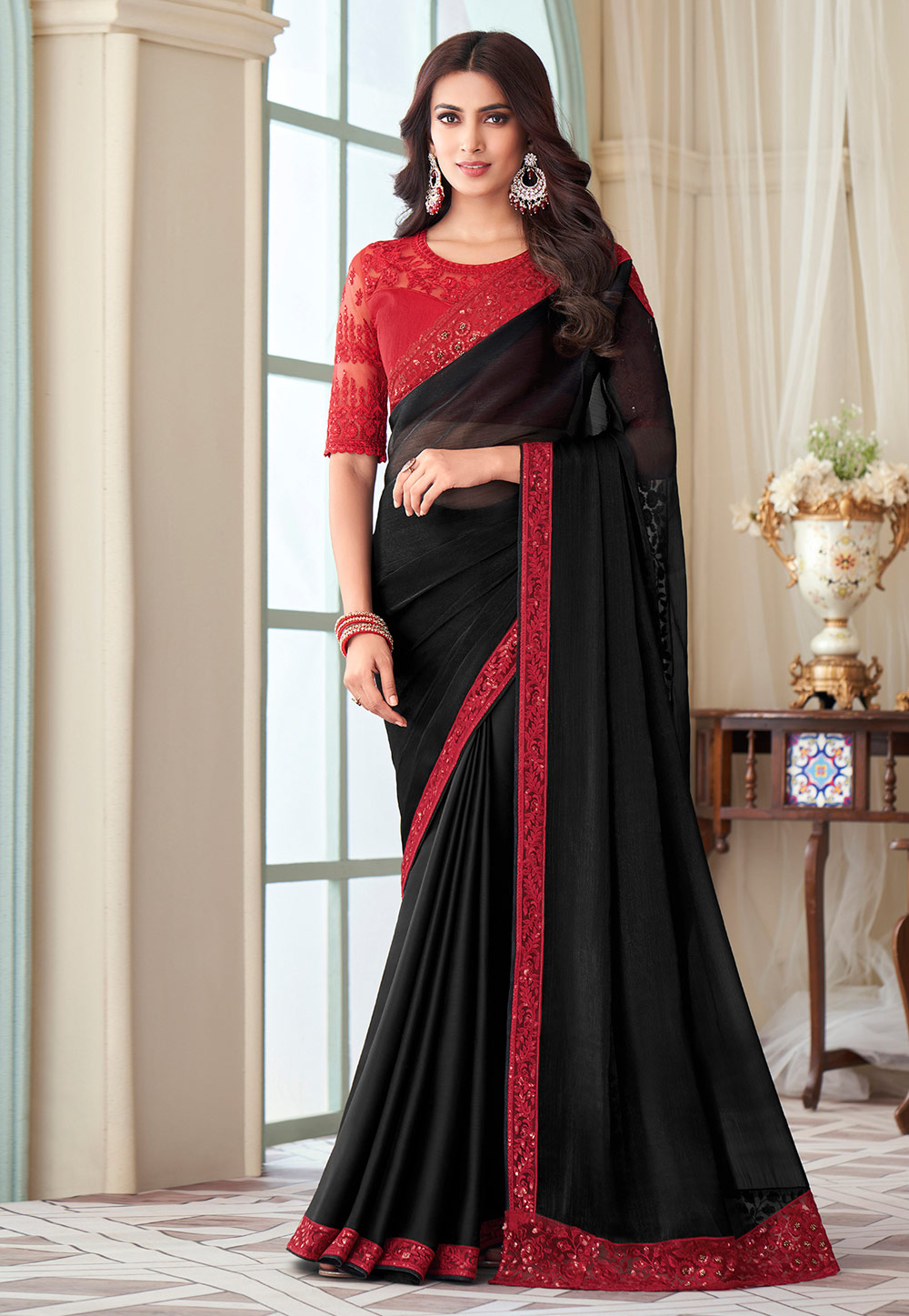 Black Silk Saree With Blouse 255355