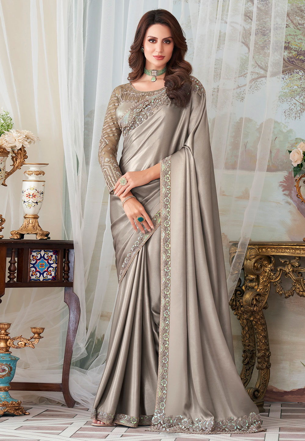 Grey Silk Saree With Blouse 255359
