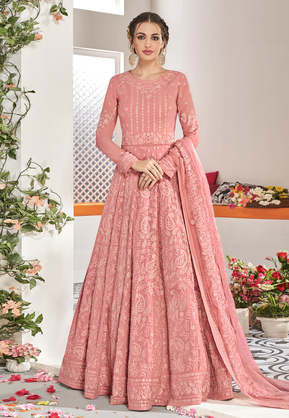 Pink Georgette Long Anarkali Suit 187615