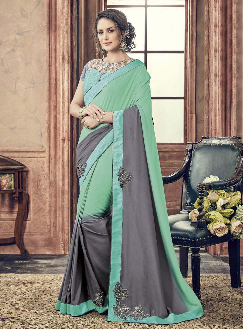 Sea Green Georgette Saree With Blouse 102859