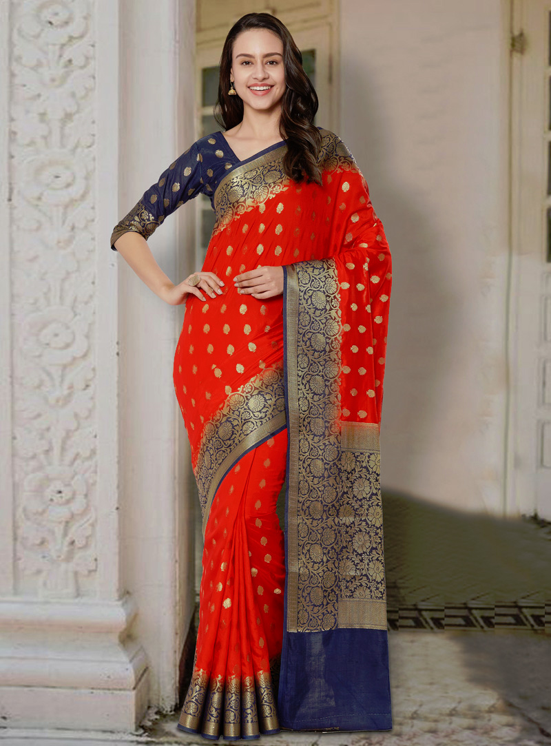Red Banarasi Silk Festival Wear Saree 146415