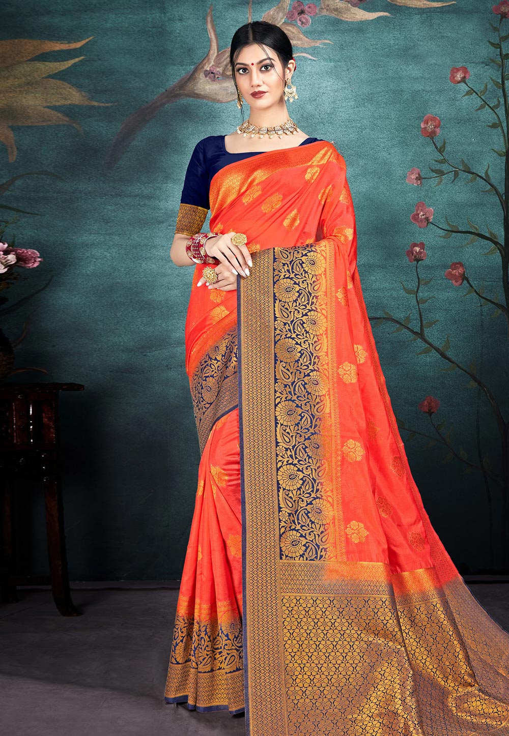 Orange Banarasi Silk Festival Wear Saree 207784