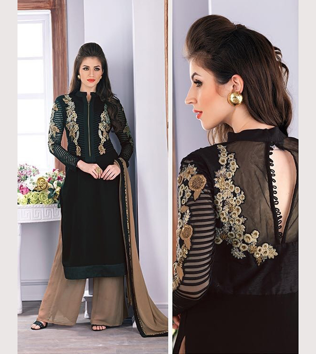 Black Georgette Palazzo Style Suit 68261