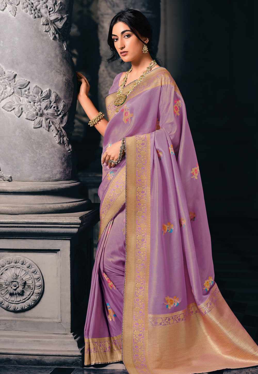 Light Purple Tissue Silk Saree With Blouse 265042