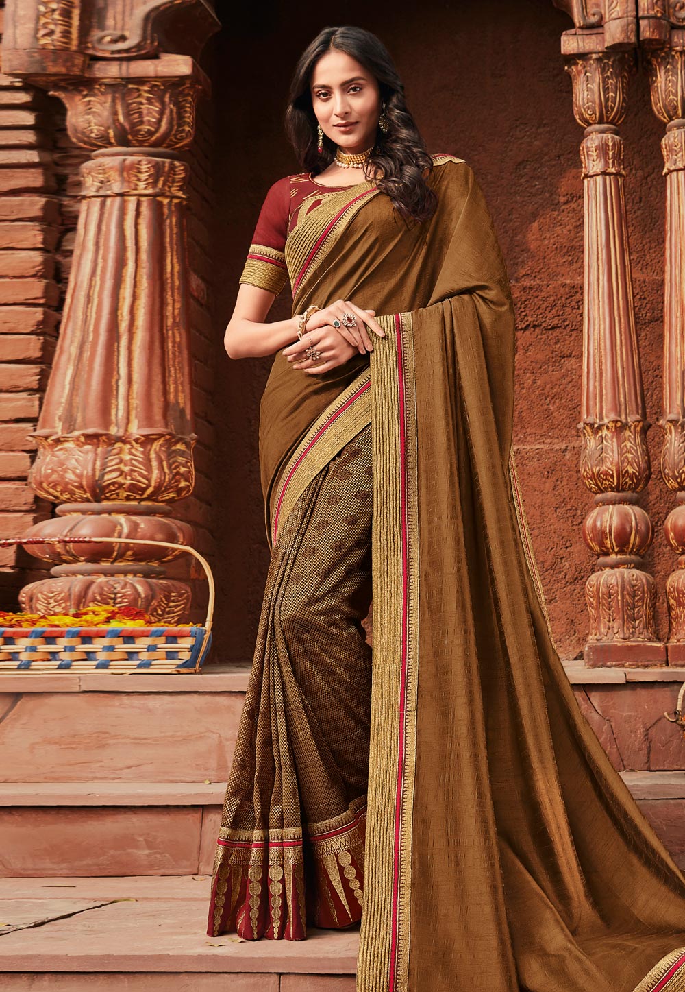 Brown Satin Festival Wear Saree 211506