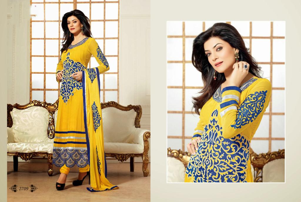 Sushmita Sen Bollywood Yellow Georgette Anarkali Style Suit 28122