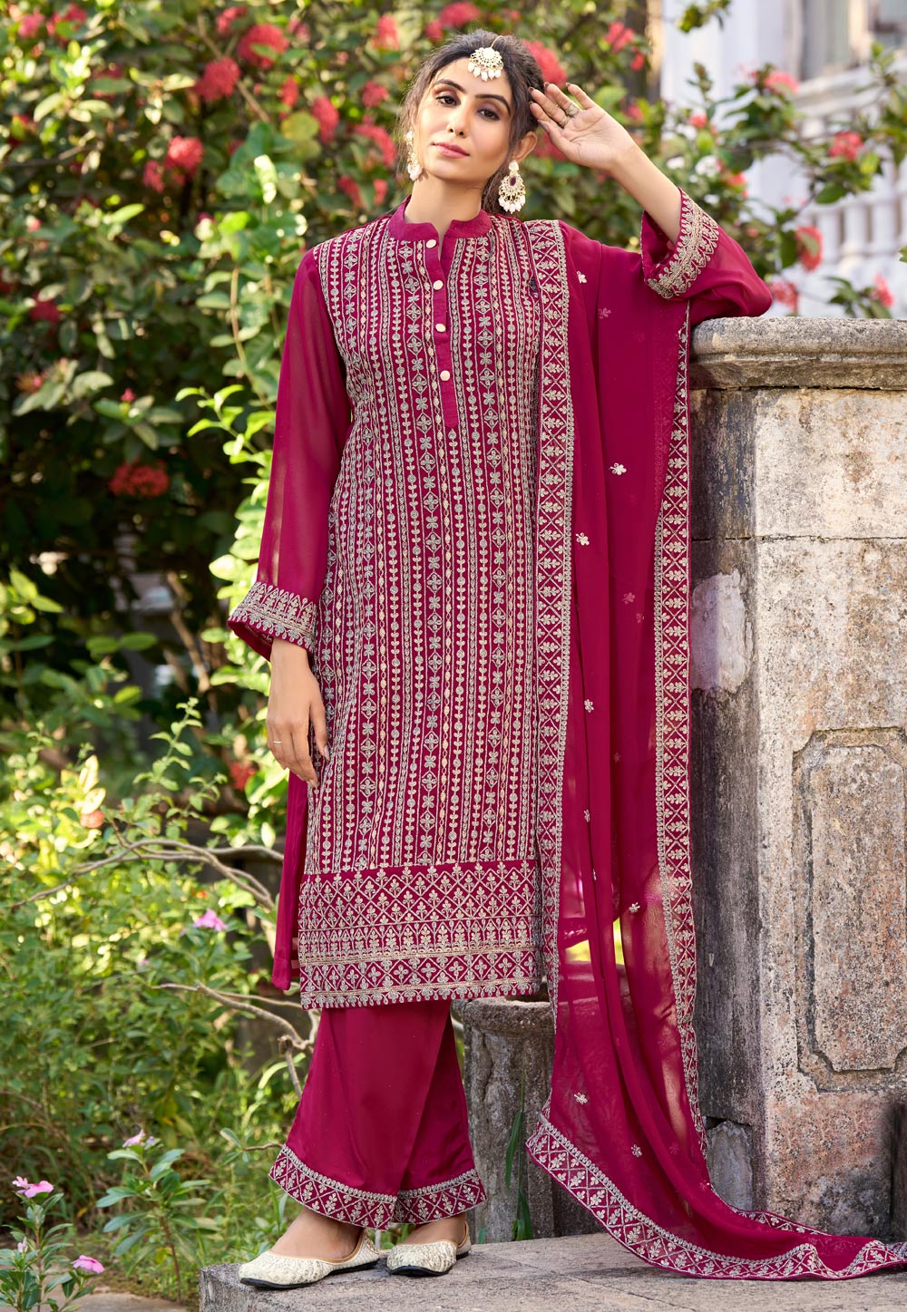 Magenta Silk Embroidered Pakistani Suit 270298
