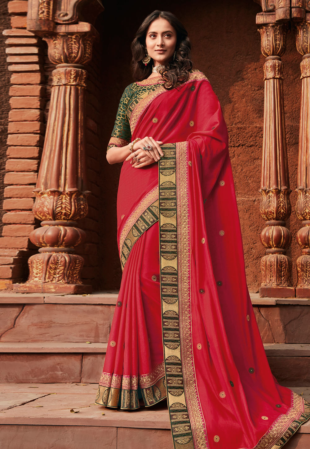 Magenta Satin Saree With Blouse 211511