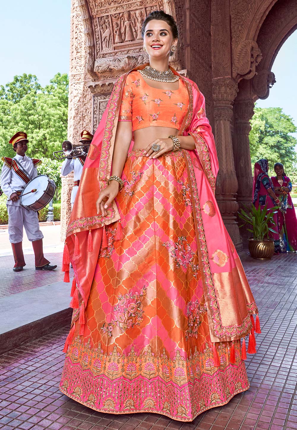 Pink Banarasi Silk Circular Lehenga Choli 187245