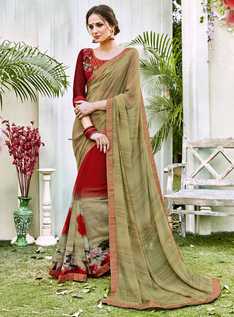 Red Georgette Printed Saree With Blouse 116059