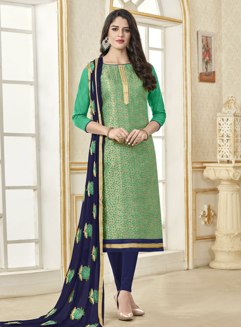 Sea Green Banarasi Pakistani Style Suit 148798