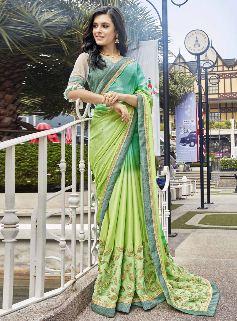 Light Green Faux Georgette Party Wear Saree 116360