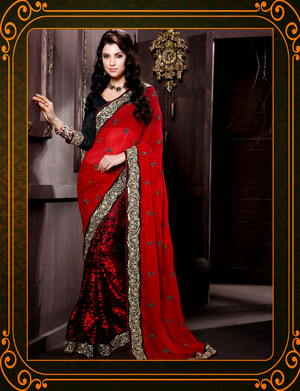 Red and Black Embroidery Faux Georgette Wedding Saree 29421