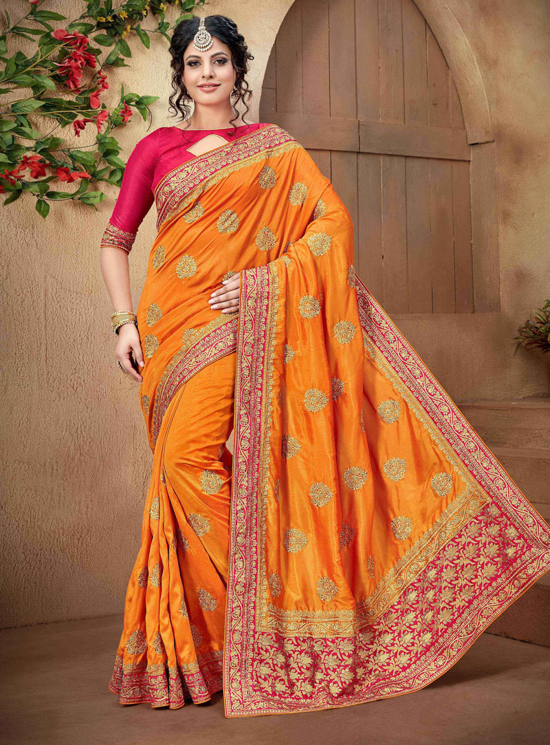 Orange Silk Festival Wear Saree 116441