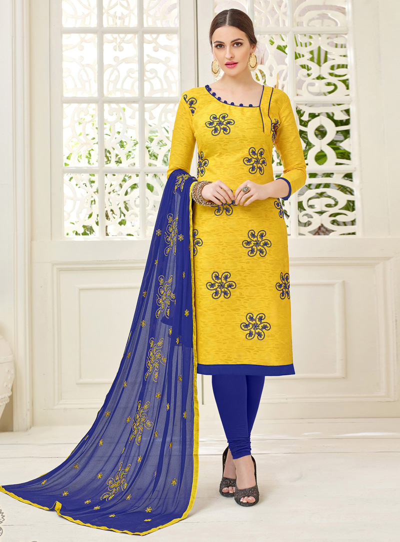 Yellow Jacquard Churidar Salwar Suit 116969