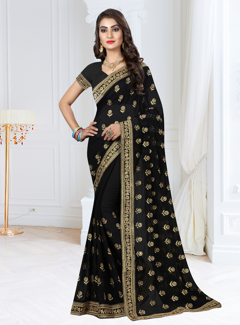 Black Georgette Saree With Blouse 146439