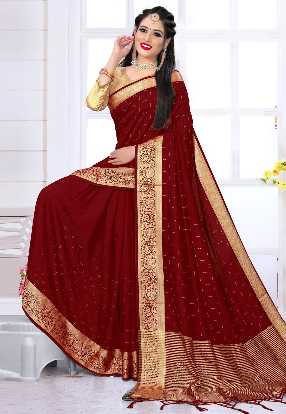 Red Art Silk Saree With Blouse 215858