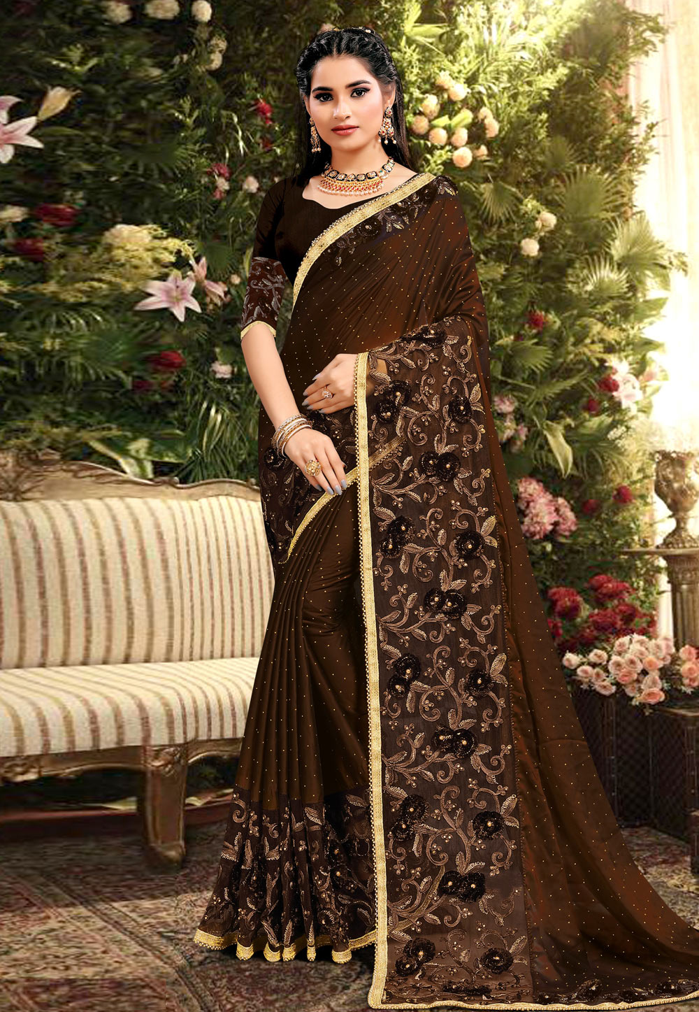 Brown Silk Festival Wear Saree 216043