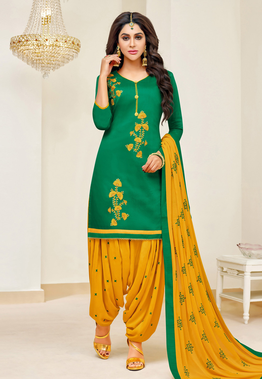 Green Cotton Punjabi Suit 154119