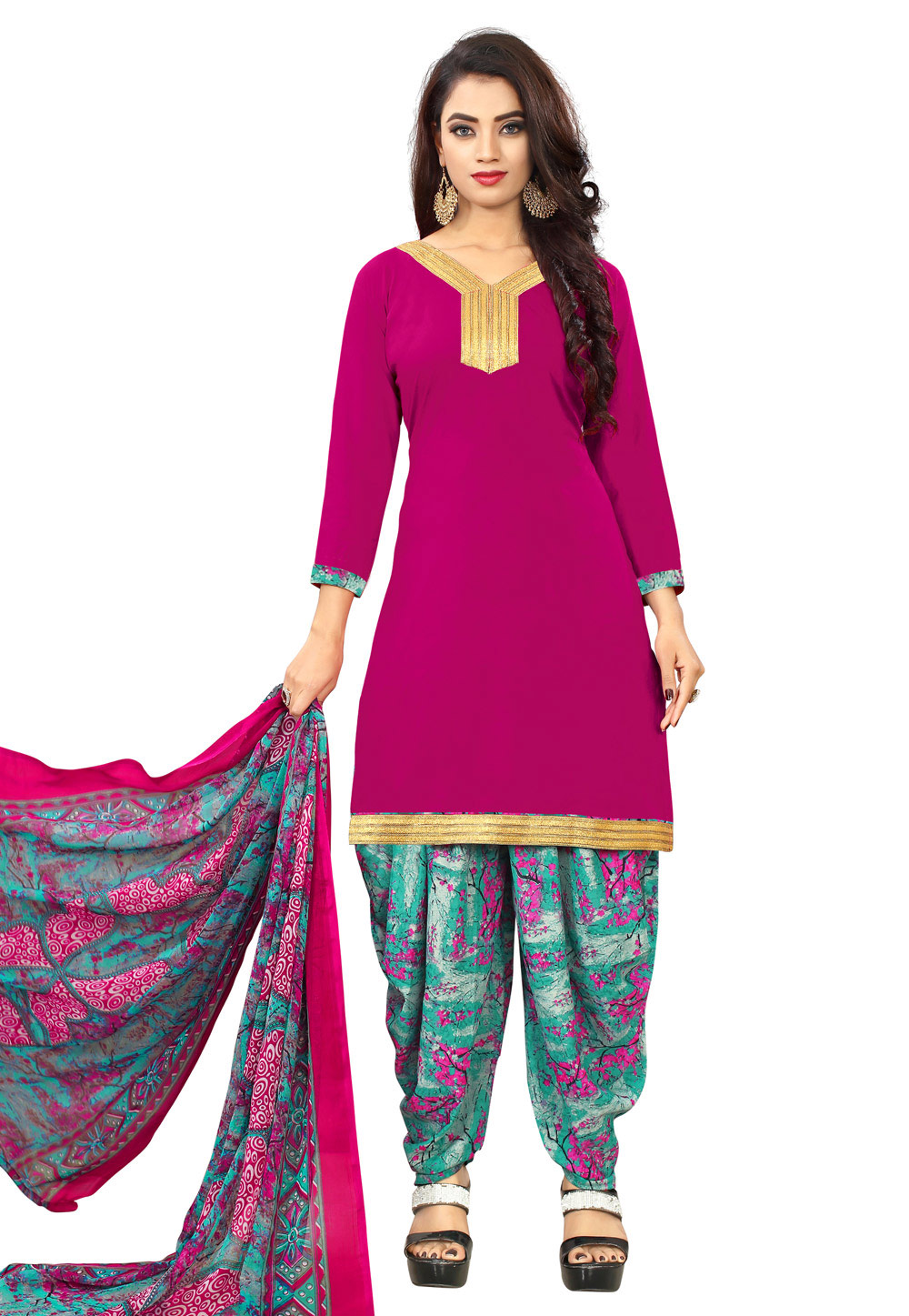 Magenta Cotton Punjabi Suit 155435