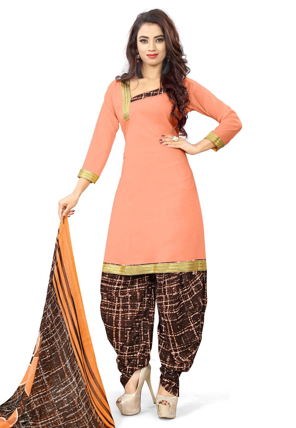 Peach Cotton Punjabi Suit 155443