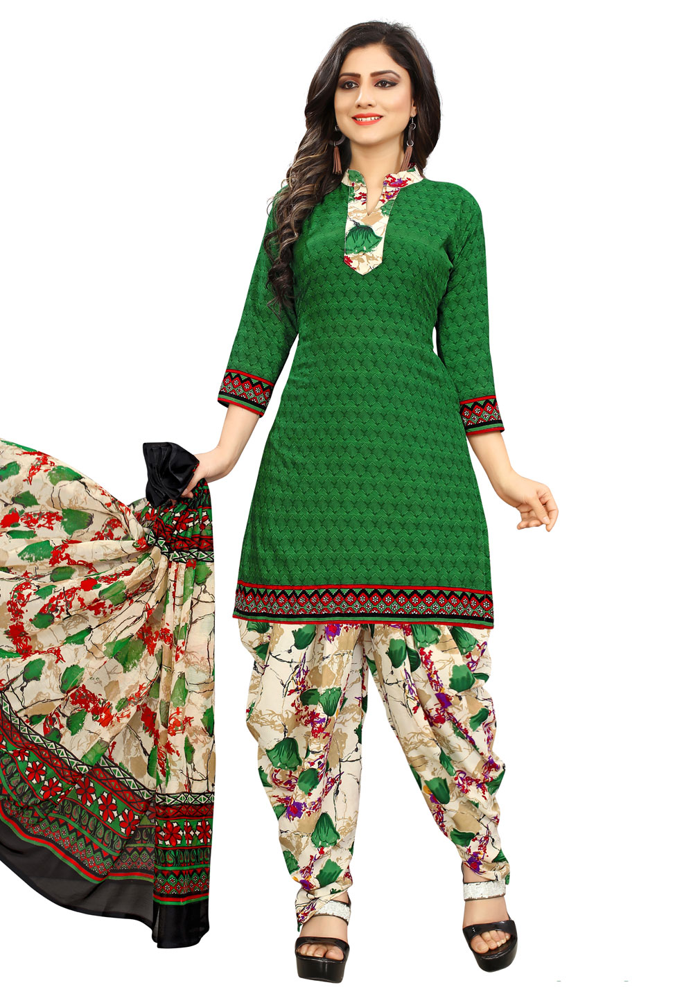 Green Cotton Patiala Suit 155444
