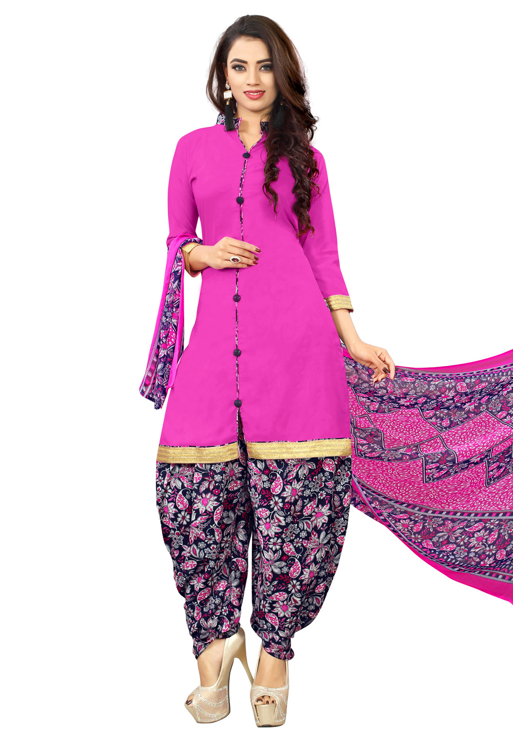 Pink Cotton Patiala Suit 155446
