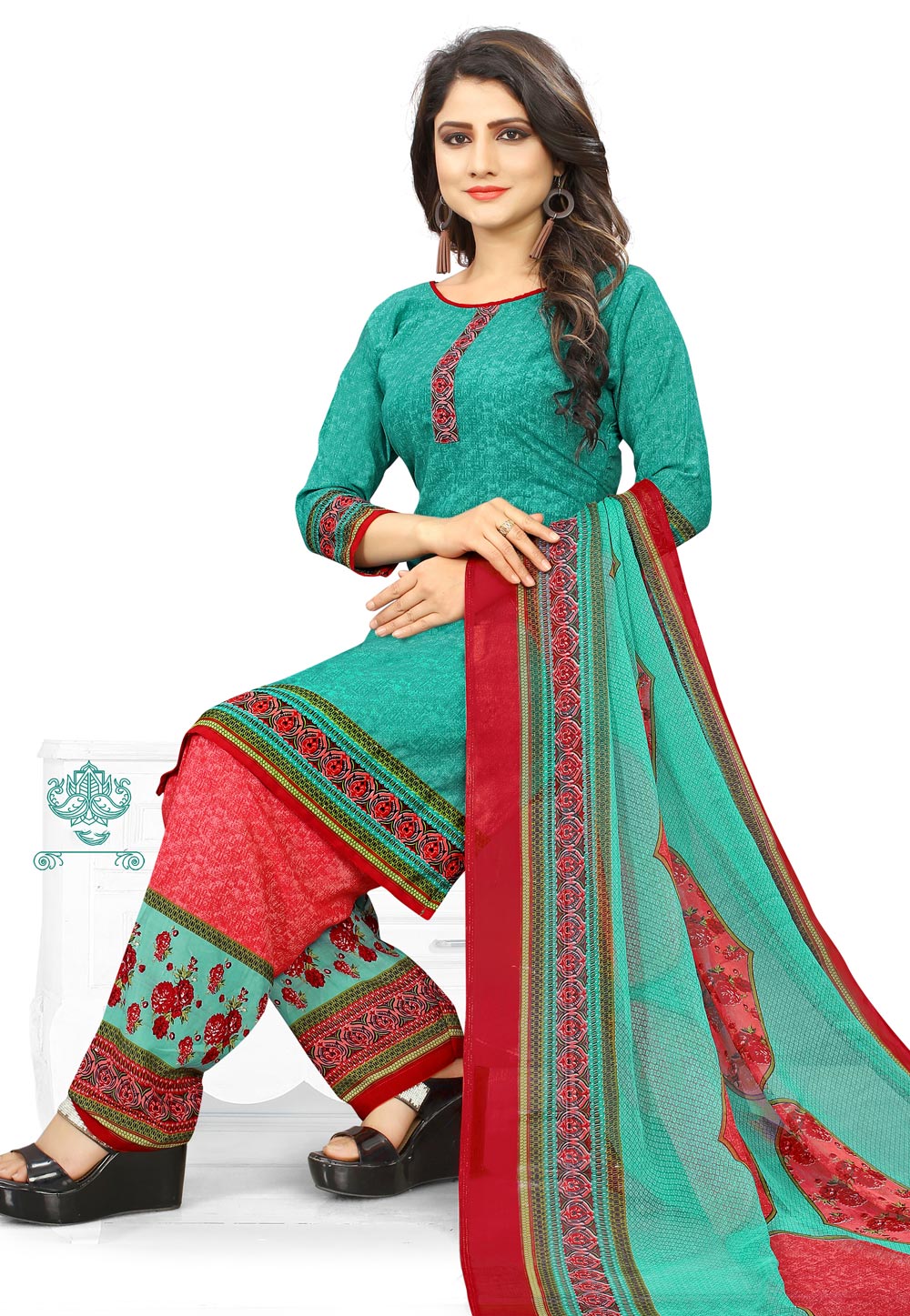 Turquoise Cotton Punjabi Suit 155449