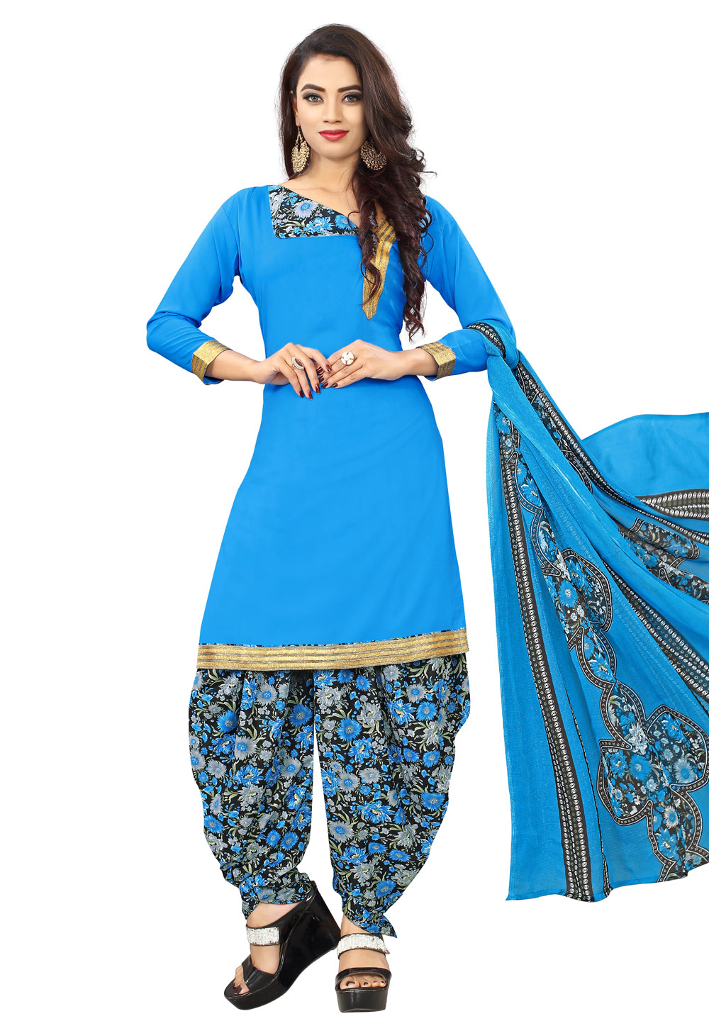 Blue Cotton Patiala Suit 155450