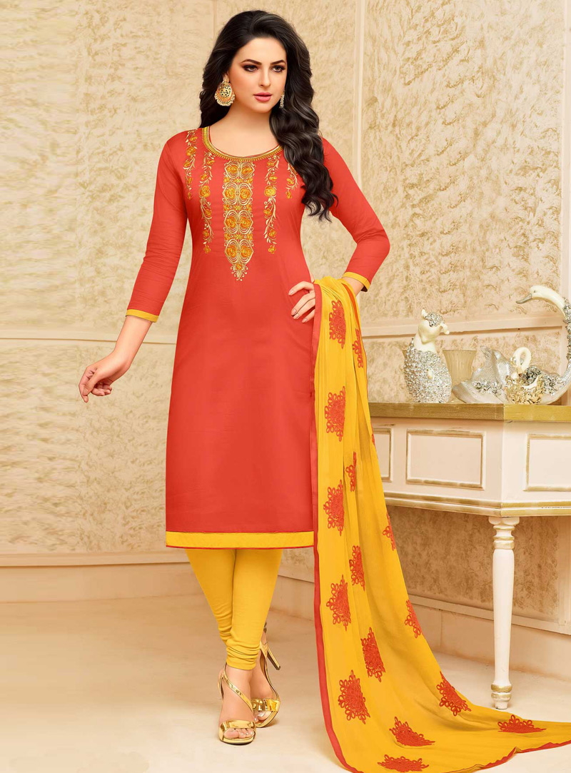 Orange Silk Churidar Salwar Suit 105796