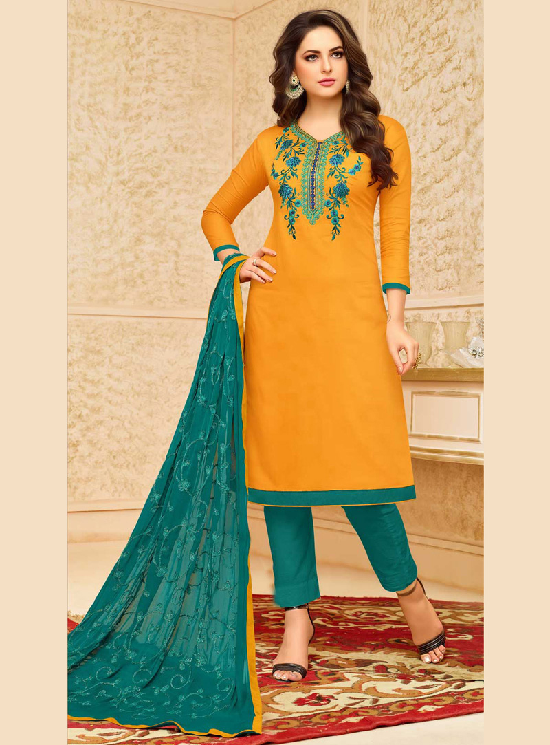 Orange Silk Pakistani Style Suit 105800