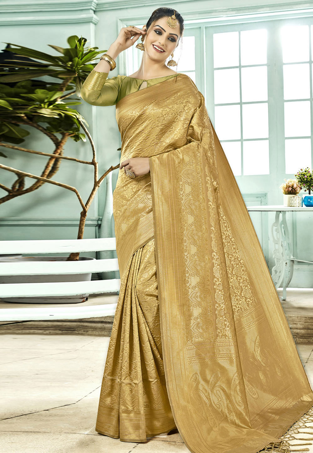 Golden Art Silk Festival Wear Saree 155859