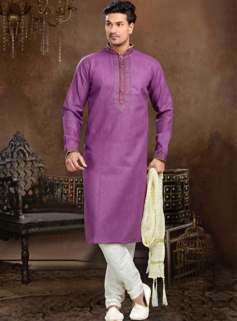 Purple Cotton Readymade Kurta With Churidar 73858