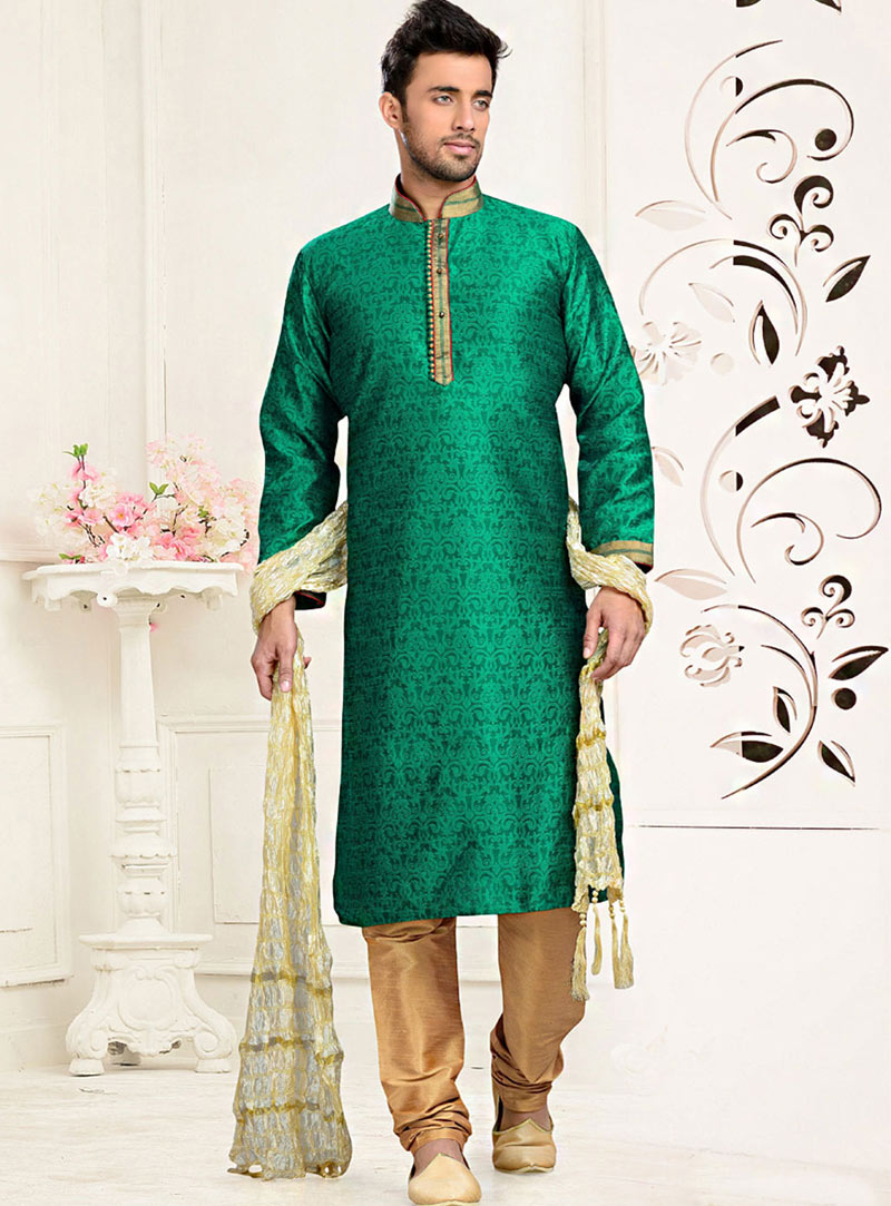 Green Art Silk Readymade Kurta With Churidar 73861