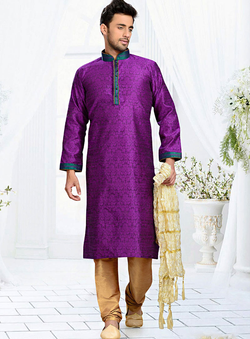 Purple Art Silk Readymade Kurta With Churidar 73863