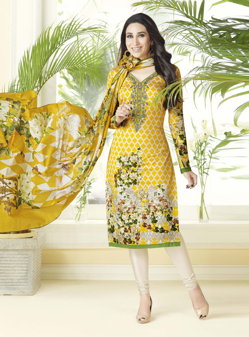 Karisma Kapoor Yellow Cotton Churidar Salwar Suit 117265