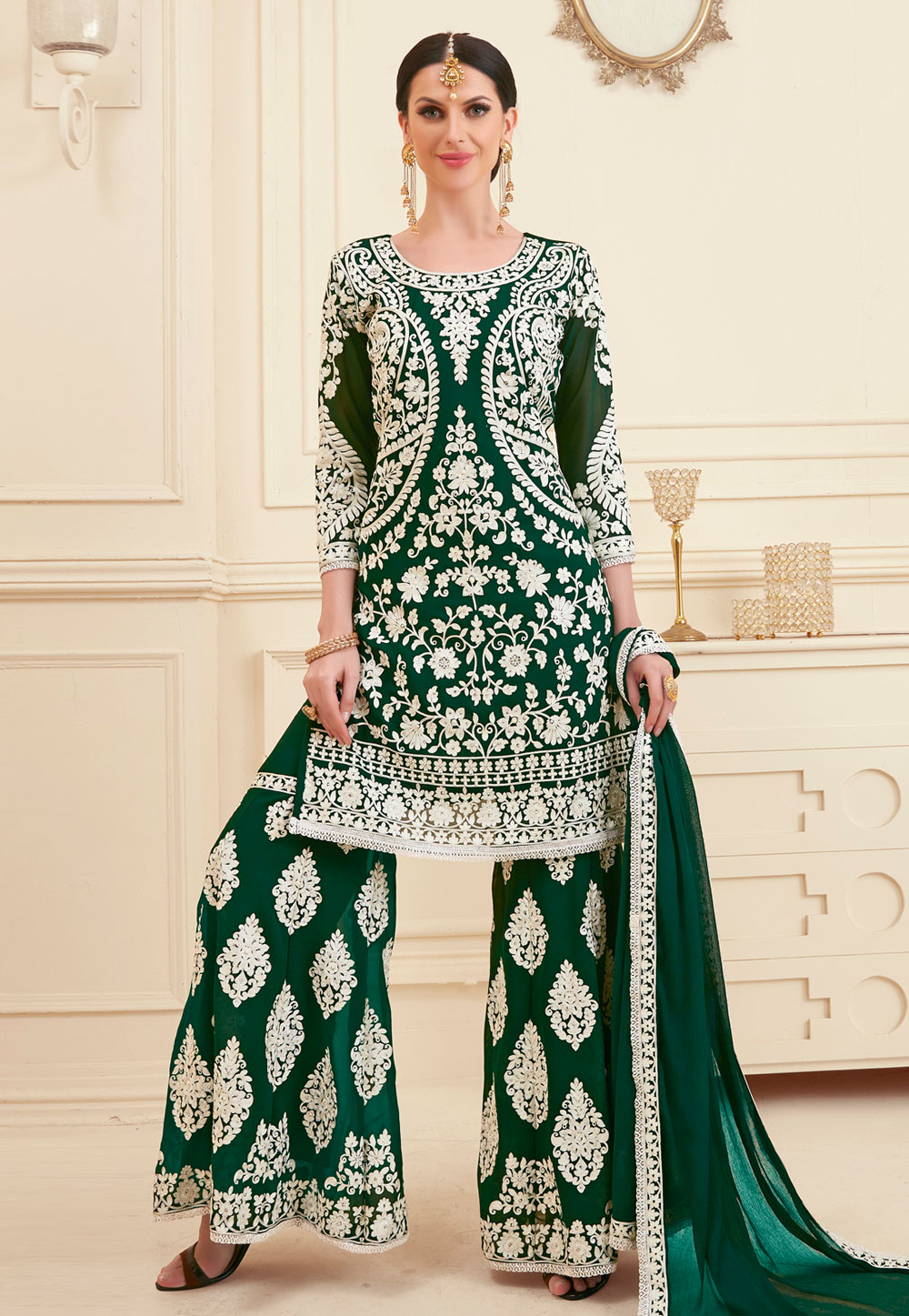 Green Georgette Sharara Style Suit 161533