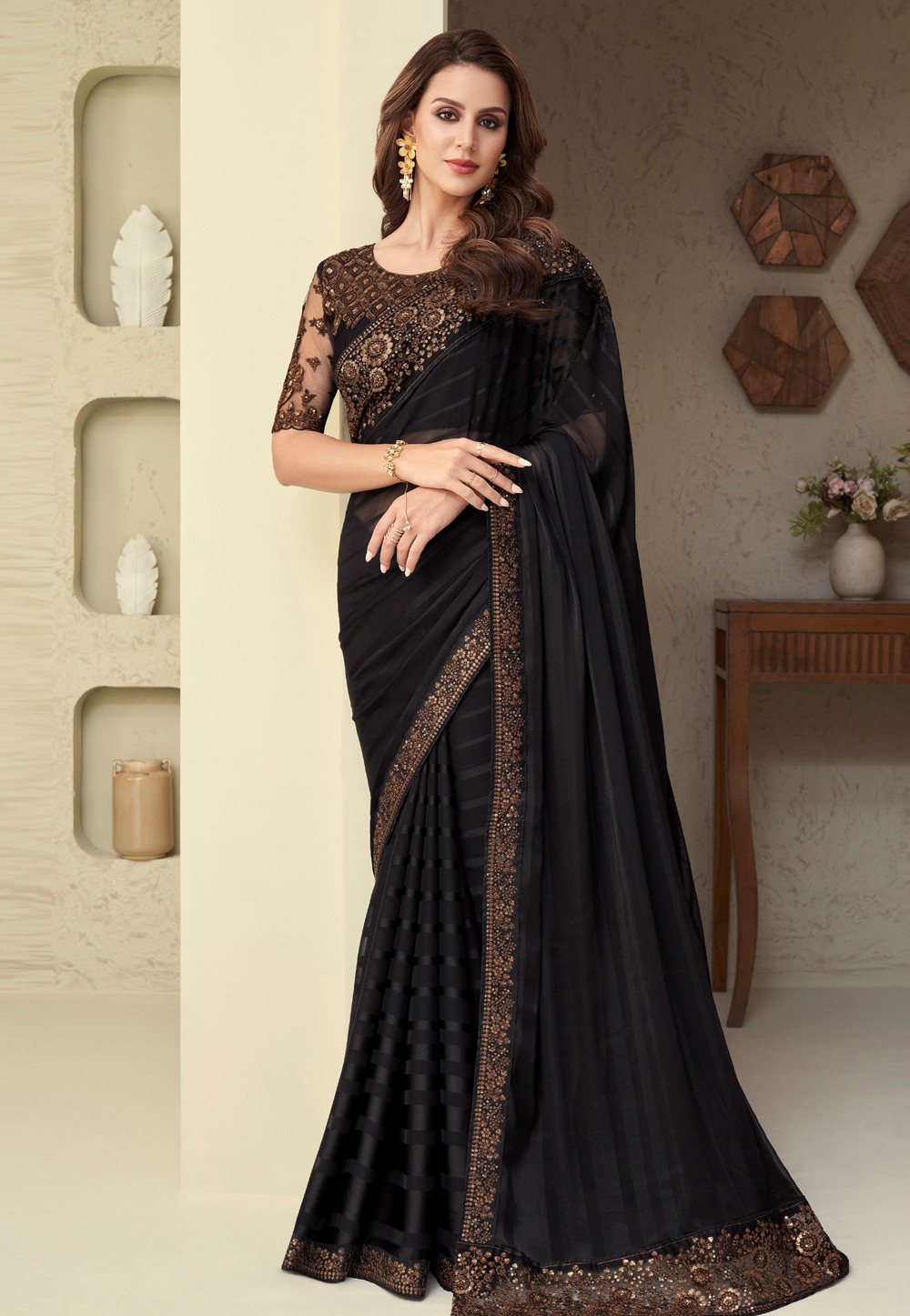 Black Silk Designer Saree 269428